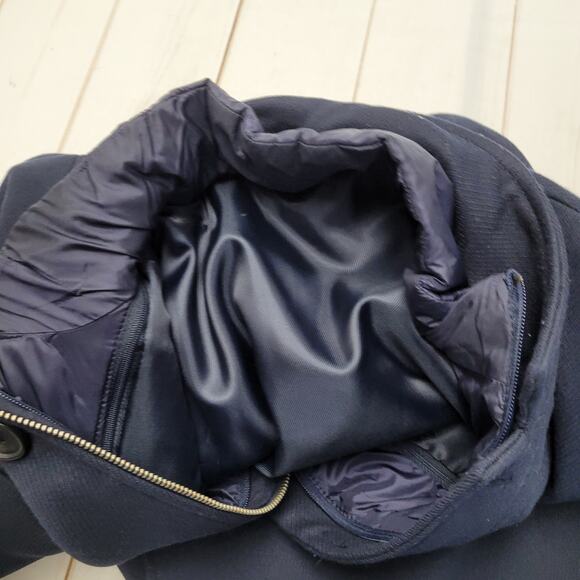 Zara Man navy blue tailored pea coat trench jacket full zip high collar - Picture 10 of 15